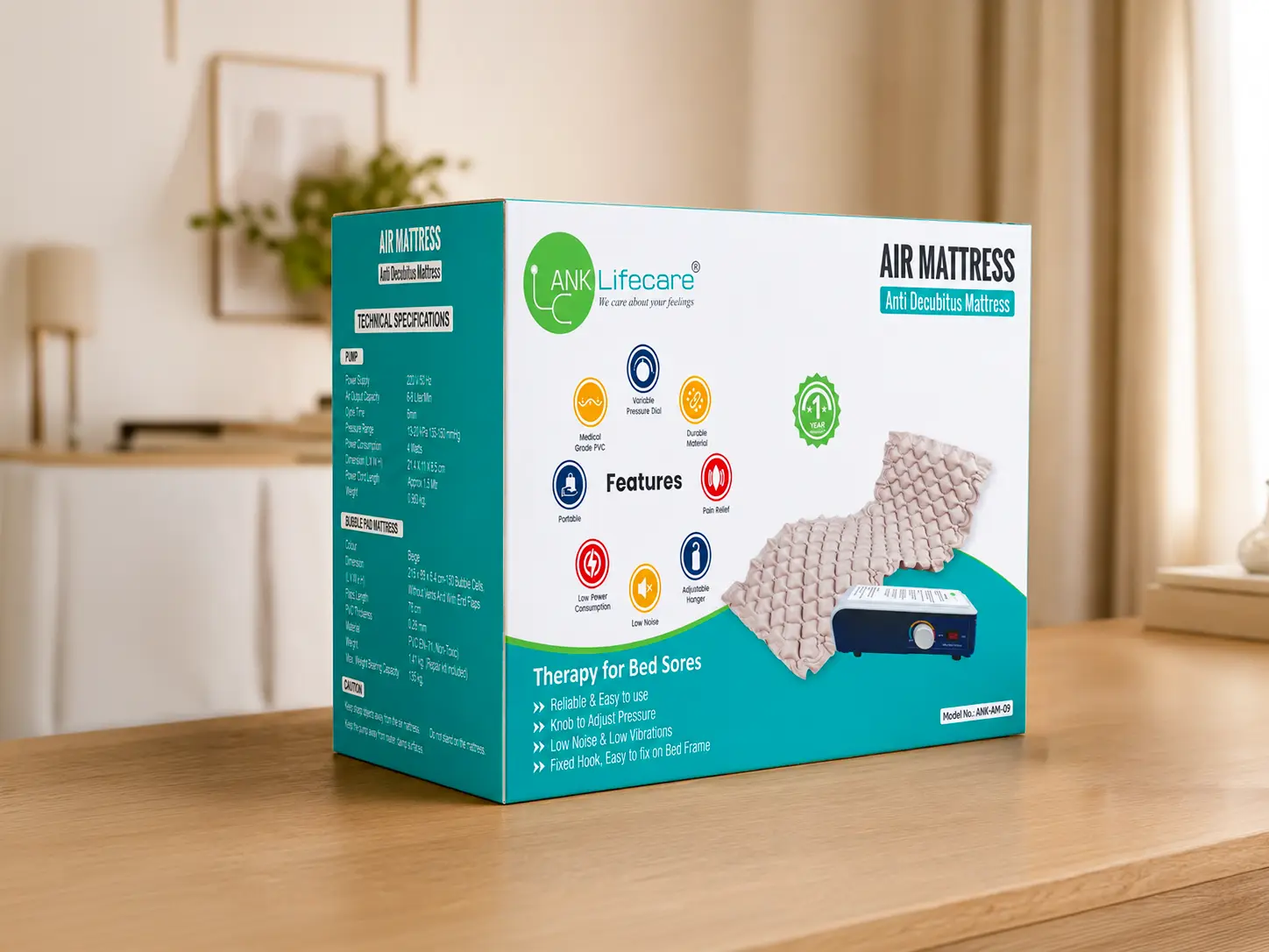 LifeCare alternating-pressure air mattress for bedsore prevention in bedridden patients