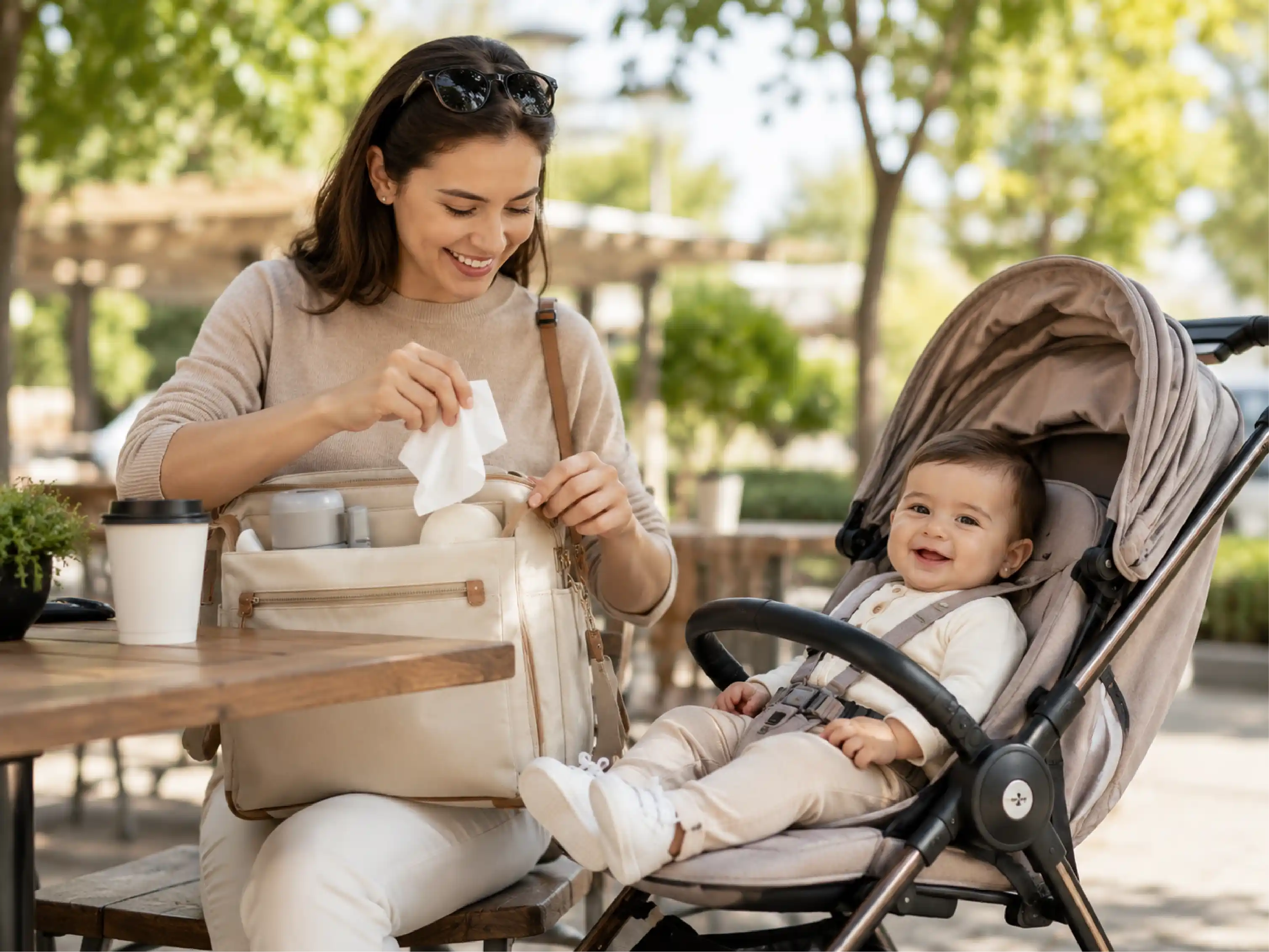 Baby wipes on the go in nappy bag