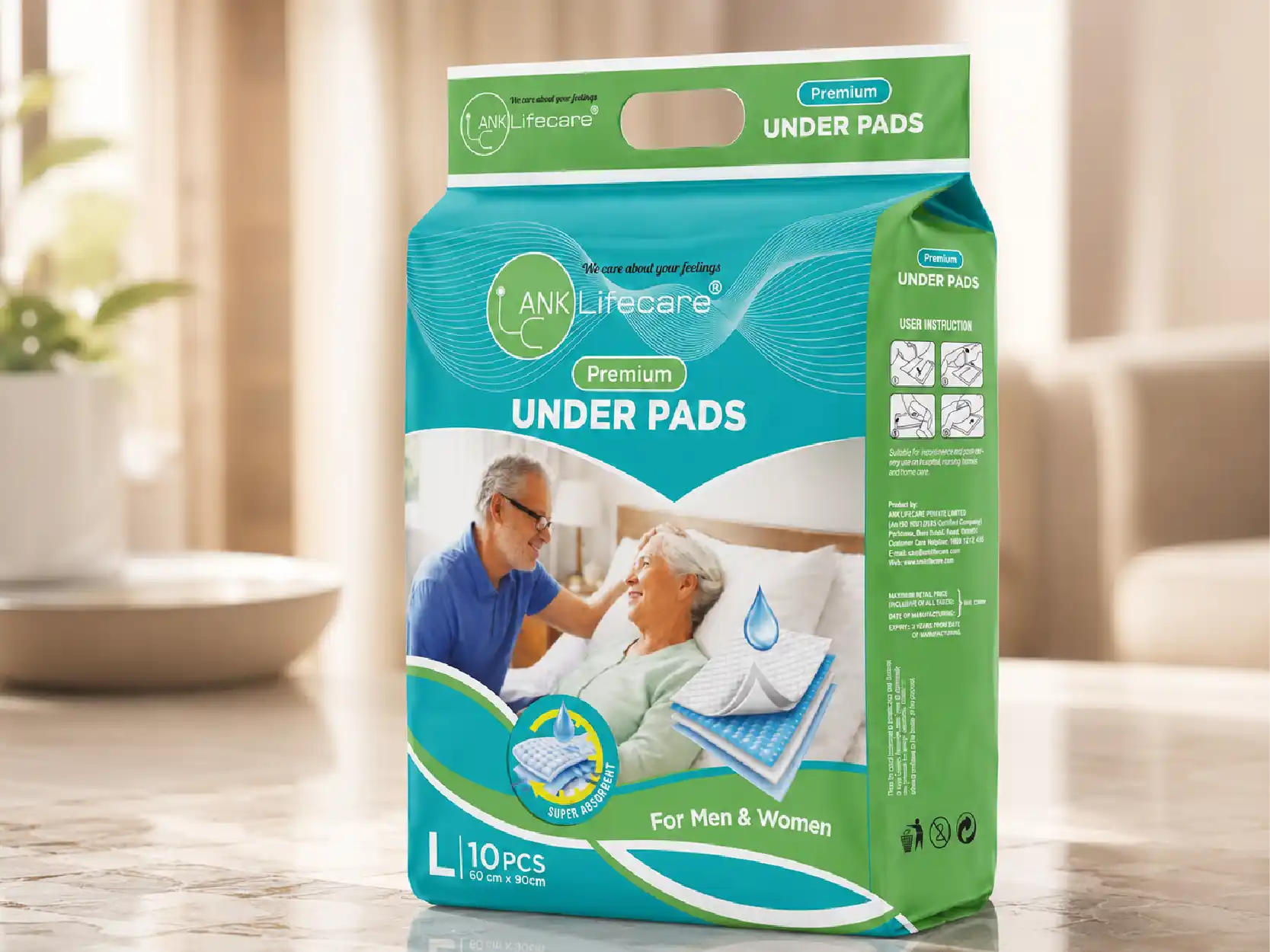 LifeCare premium disposable underpad protecting a home care bed