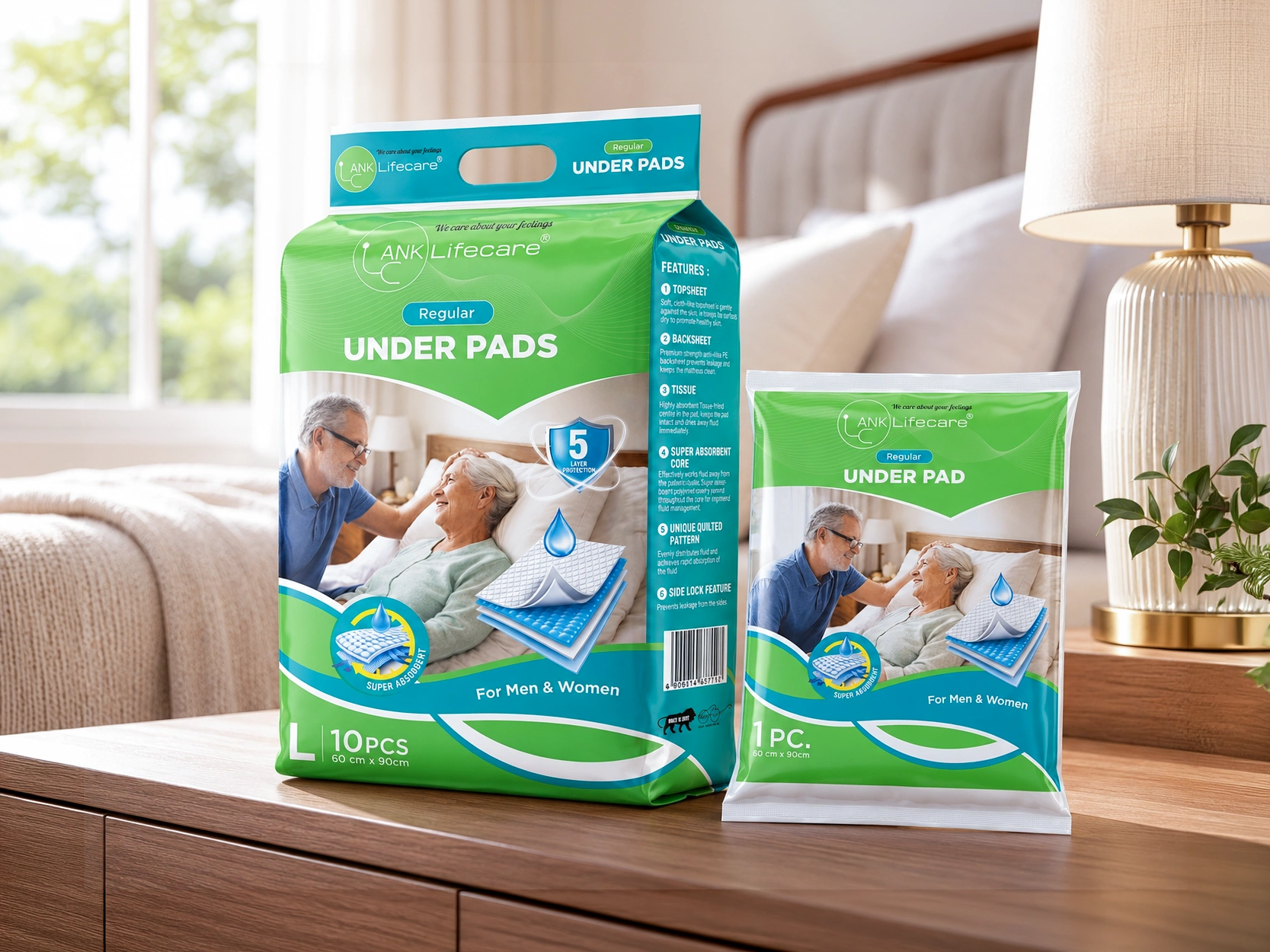 ANK Lifecare Regular Under Pads, 10-piece and 1-piece packs, for men and women